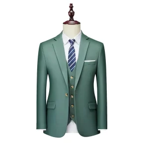 Men’s Luxury Fashion 3 Piece Business Suit High Quality Premium Breathable Blazer Jacket Zipper Stylish Slim Body