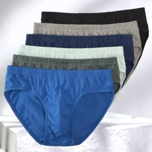 Men’s Mid-Rise 100% Cotton Knitted Anti-Bacterial Briefs Breathable Summer Underwear Sexy Logo Waist Adult Boxer Shorts Bag