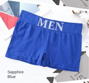 Men’s Mid-Rise Boxer Pants Breathable Seamless Knitted Anti-Bacterial Underwear Trendy Logo