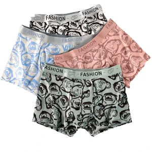 Men’s Mid-Rise Boxer Shorts Comfortable Animal-Printed Underwear Milk Silk Polyester Trendy Mid-Waist Design