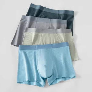 Men’s Mid Rise Comfortable Breathable Soft Seamless Ice Silk Boxer Shorts Knitted Fabric with Trunk Letter Pattern Style