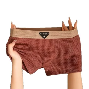 Men’s Mid Rise Ice Silk Boxer Shorts Summer Sports Underwear with Breathable Knitted Fabric and Logo on Waist