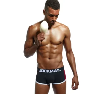 Men’s Mid-Rise Woven Cotton Boxer Briefs with Highlight Belt Detachable Breathable Sponge Pad Cup ODM Supply
