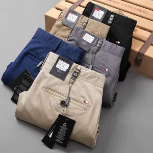 Men’s Mid Slim Straight Casual Pants Business Multi Pocket European High End Simple New Style Zipper Fly
