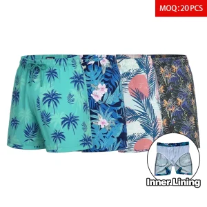 Men’s Mid Tropical Printed Swim Trunks 150GSM Quick Dry Beach Shorts Liner Pockets Elastic Fabric Summer Swimwear