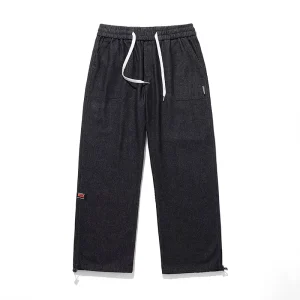 Men’s Mid Waist Drawstring Closure Loose Straight-fitting Stretch Long Casual Pants Washed and Durable High-end Trendy