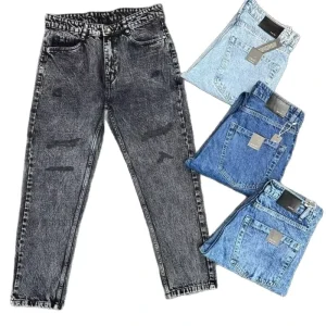 Men’s Mid Waist Formal Distressed Cargo Denim Jeans Washed Multi Color Straight Leg Pants Workwear Trousers for Men