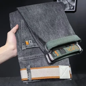 Men’s Mid Waist Medium Denim Jeans Casual Spring Autumn Versatile Trendy Stretch Slim Straight Breathable Washed