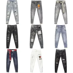 Men’s Mid Waist Slim Fit Denim Jeans Cotton Straight Casual Distressed Streetwear Autumn Washed
