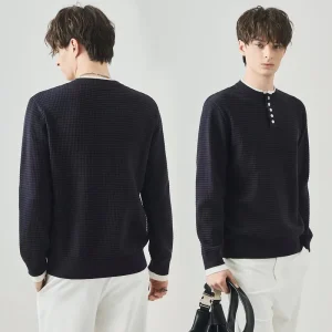 Men’s Modal Knit Sweater Layer Design Casual Lightweight Soft Touch Long Sleeve Pullover Knitwear for Autumn Winter