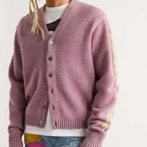 Men’s Mohair Knitted Sweater Long Sleeve Cardigan Winter Fuzzy Knitwear