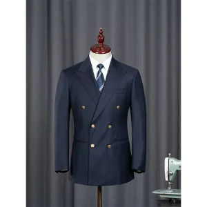 Men’s Navy Blue Blazer Jacket 9 SZDX0925VBC Model Pleated Front Style Plus Size Breathable for Proms Groom Outfit Wedding Suit