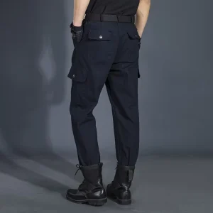 Men’s Navy Blue Cargo Pants Multi Pocket Workwear Training Loose Straight Rayon Durable Wear Resistant Scratch Resistant