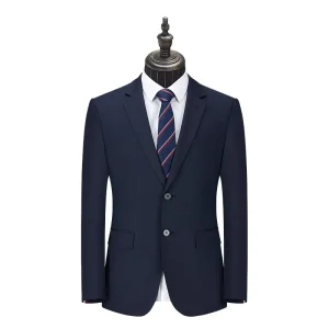 Men’s Navy Blue Dress Suit Tailored Single Breasted Jacket Breathable Business Formal Wear