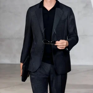 Men’s Navy Blue Suit Custom Size 2 Piece Jacket Pants British Style Formal Suits Zipper Plus Size Viscose Printed