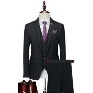 Men’s New Fashion 3-Piece Blazers Set Plaid Casual Office Business Jacket Vest Pants for Groom Wedding Flat Front Royan