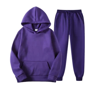 Men’s New Solid Color Heavyweight Fleece Pullover Hoodie Cross Border Sports Suit Sweatshirt Set Breathable Sports Set