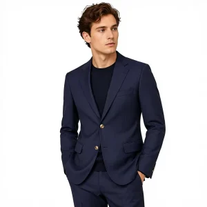 Men’s Notched Lapel Regular Length Single Breasted Two Button Blazer with Handmade Beaded Edge YMS301