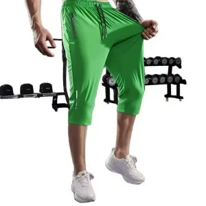 Men’s Nylon 3/4 Jogger Pants Zipper Pockets Casual Workout Shorts For Golf Athletic Hiking Breathable Plus Size Knee Workout