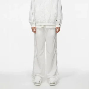 Men’s Nylon Wide Leg Pants with Full Side Zipper Elastic Waist Casual Streetwear Trousers