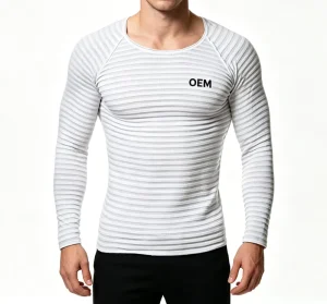 Men’s OEM Design Casual Slim Fit Plaid Jumper Crew Neck Pullover Long Sleeve Tshirt Made of 240 Grams Polyester Cotton Yarn Dyed
