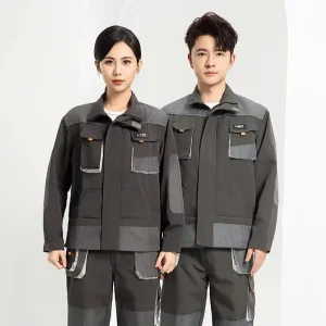 Men’s One-piece Workwear Set with Long Sleeves and Multiple Pockets Wear-resistant Workshop Uniform Welding Suit Split Suit