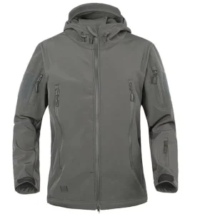 Men’s Outdoor Tactical Waterproof Softshell Hooded Jacket Fleece Windbreaker Zipper Warm Print Winter Coat for Hiking Camping
