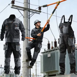 Men’s Outdoor Work Clothing Gray High Waist Work Pants with Multi Pockets and Knee Protection for Builders