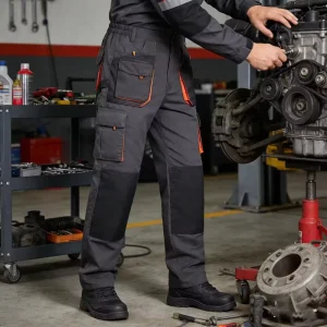 Men’s Outdoor Work Clothing Gray High Waist Work Pants with Multi Pockets and Knee Protection for Builders