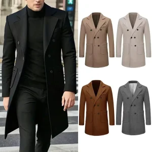 Men’s Overcoat Autumn Winter X-Long Slim-Fit Casual Woven Polyester Single Breasted Thin Anti-Wrinkle Trench Coat