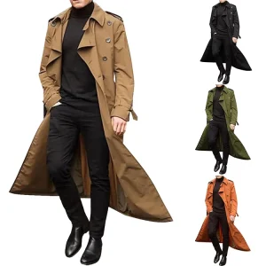 Men’s Overcoat Vintage Long Trench Jacket Coats Business Party Casual Long Solid Windbreak Outwear