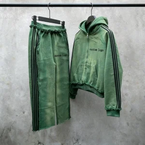 Men’s Oversize Boxy Fit 100% Cotton French Terry Hoodie Custom Acid Washed Sun Fade Sweatshirt and Sweatpants Set
