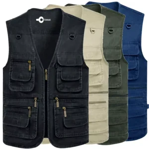 Men’s Oversize Casual Vest Pure Cotton Multi Pockets for Travelling Fishing Photography Journalist Vest