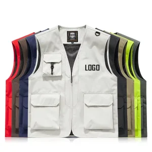 Men’s Oversize Utility Vest with Multiple Pockets Sleeveless for Outdoor Fishing Hunting Custom Logo Printed Summer Fabric