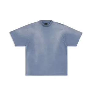 Men’s Oversized Blue Purple Distressed Cotton T shirt Customized Casual Heavyweight Drop Shoulder Short Sleeve Tshirts