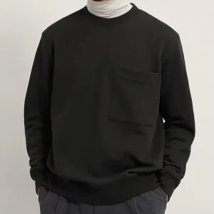 Men’s Oversized Crewneck Solid French Terry Cotton Sweatshirt with Pocket Custom Drop Shoulder Washed Pullover Sweatshirt