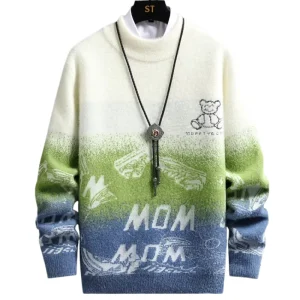 Men’s Oversized Neck Sweater American Streetwear Style Graffiti Print Thickened Knitwear for Winter Front Logo Decoration