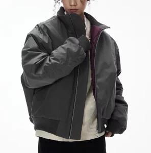 Men’s Oversized Quilted Lined Bomber Jacket Water Resistant Windproof Stand Collar Winter Coat