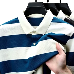 Men’s POLO Shirt Striped Short-sleeved T-shirt Summer New Embroidered Lapel Casual Top Men’s High-grade T-shirt