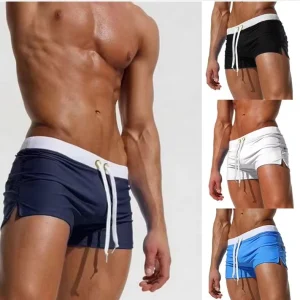 Men’s Performance Quick Dry Swimwear Shorts with Contrast Elastic Waistband Adjustable Drawstring Beachwear