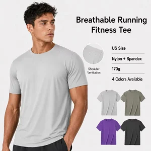 Men’s Performance Sports Tee Moisture Wicking 170g Nylon Spandex US Size Gym Training Running Custom OEM T Shirts