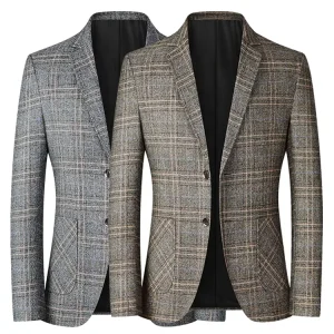 Mens Plaid Blazer Sports Coat Casual Slim Fit Checkered Blazer for Men Wedding