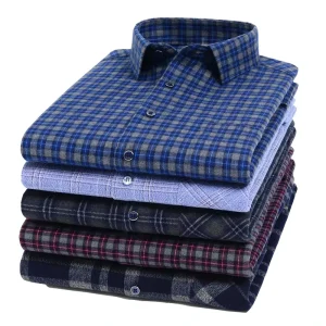 Men’s Plaid Cotton Casual Business Shirt, Long Sleeve, Lapel
