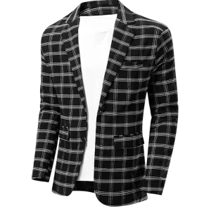 Men’s Plaid Lapel Long Sleeved Suit Jacket Men’s Casual Suit Top Blazers