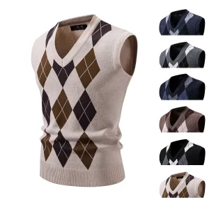 Men’s Plaid Pullover Sweater Vest Knitwear