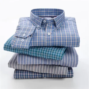 Men’s Plaid Shirt Long Sleeve Business Men’s Office Wear 95% Cotton 5% SPandex Plaid Shirt OEM