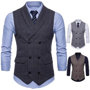 Men’s Plaid Single-breasted Slim Casual Vest European Size Men’s Fashion Vest
