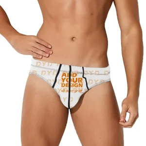 Men’s Plus Size All Over Print Mid Rise Swim Brief Breathable Knitted Fabric with Custom Logo Printed Stretch Swimwear