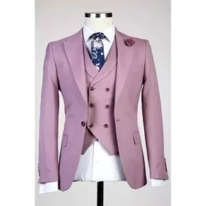Men’s Plus Size Business Suits 3 Piece Blazer Coat Pant Pink Fabric Formal Wedding Suit