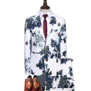 Men’s Plus Size Fashion 2-Piece Slim Business Casual Suit Single Breasted Woolen Blazers Jacket Pants Sets Groomsman